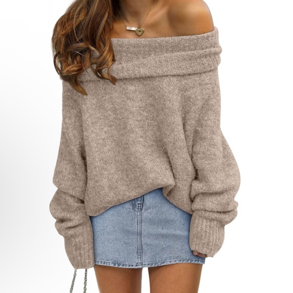 Lillusory NWT Women’s Oversize Chunky Knit Super Warm Cosy Off Shoulder Sweater - Picture 2 of 2